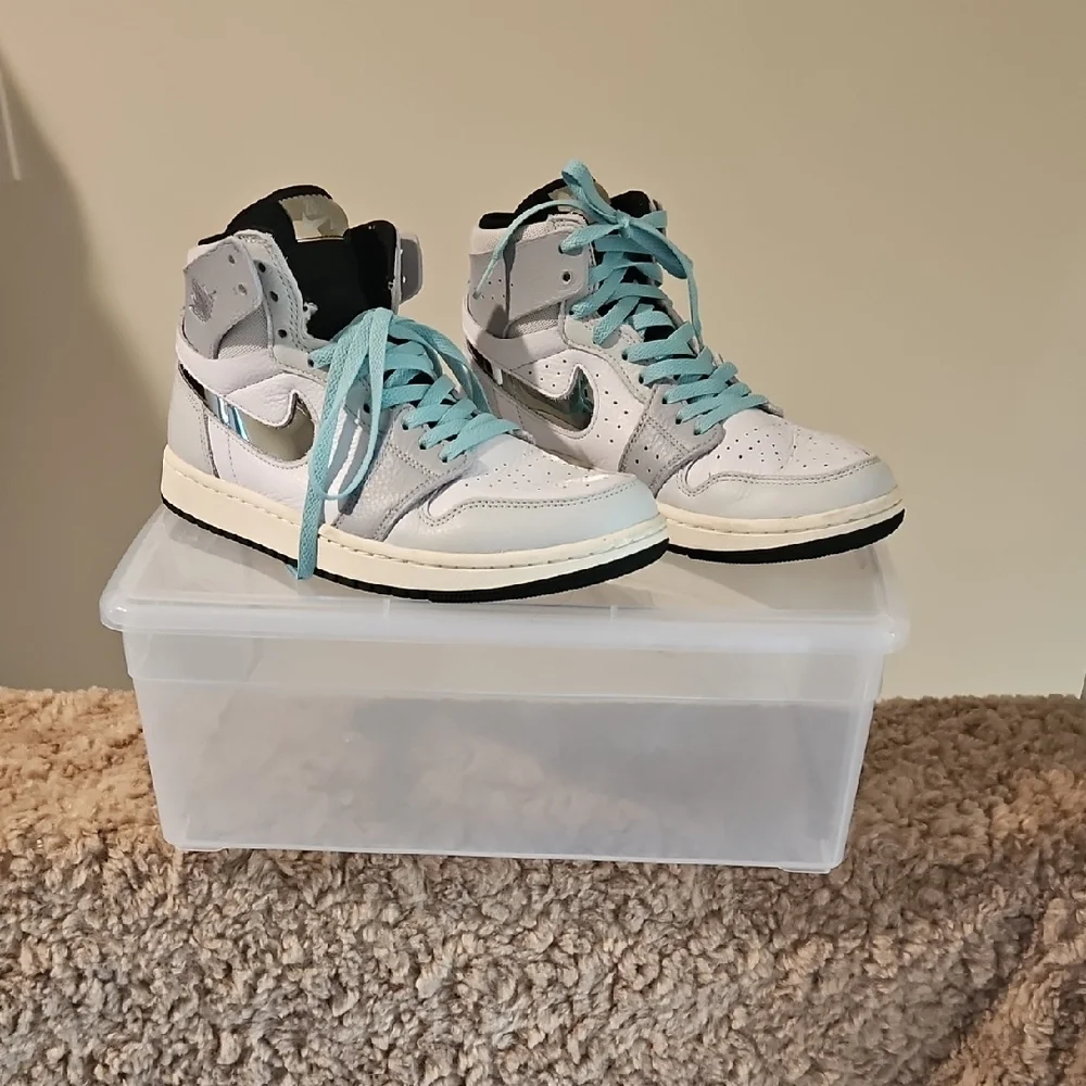 Nike Women's High-Top Sneakers in White, Light Blue, and Silver - Picture 1 of 5